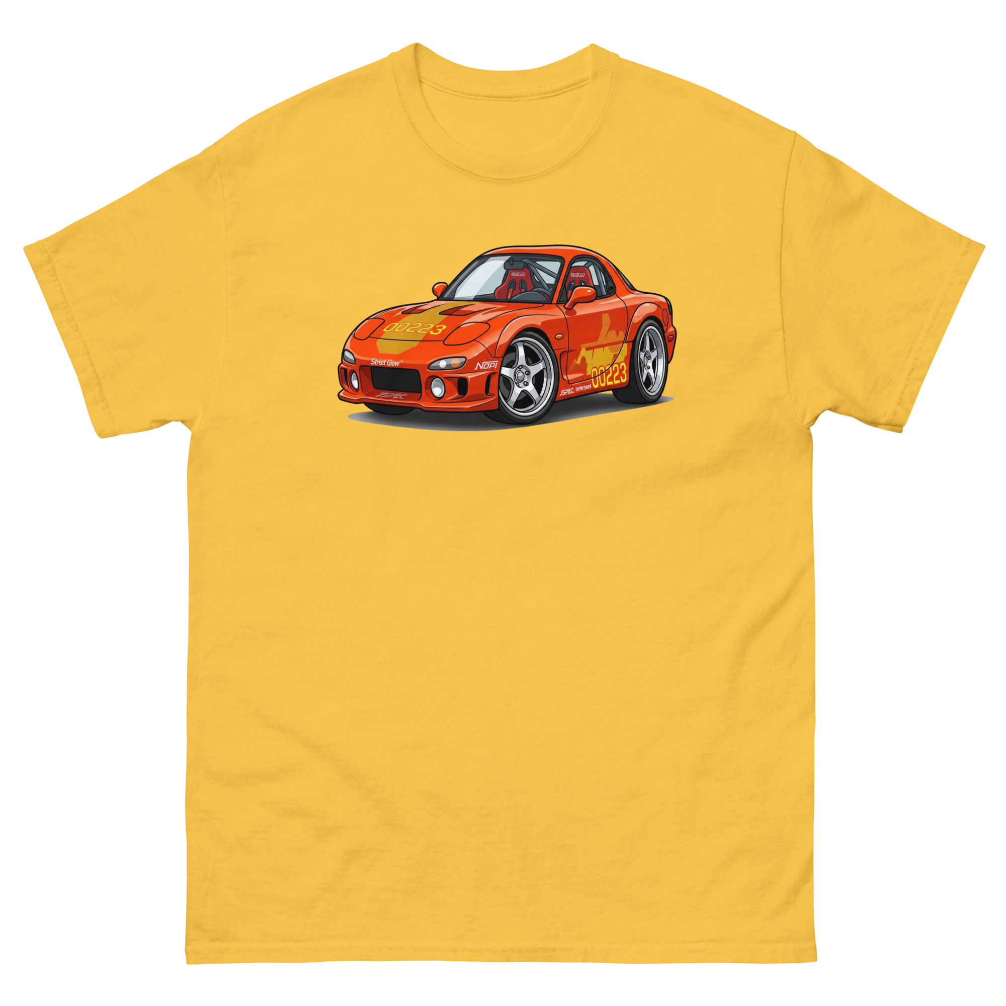 1993 RX-7 Orange Julius Chibi Style Unisex Classic Tee - Image 33
