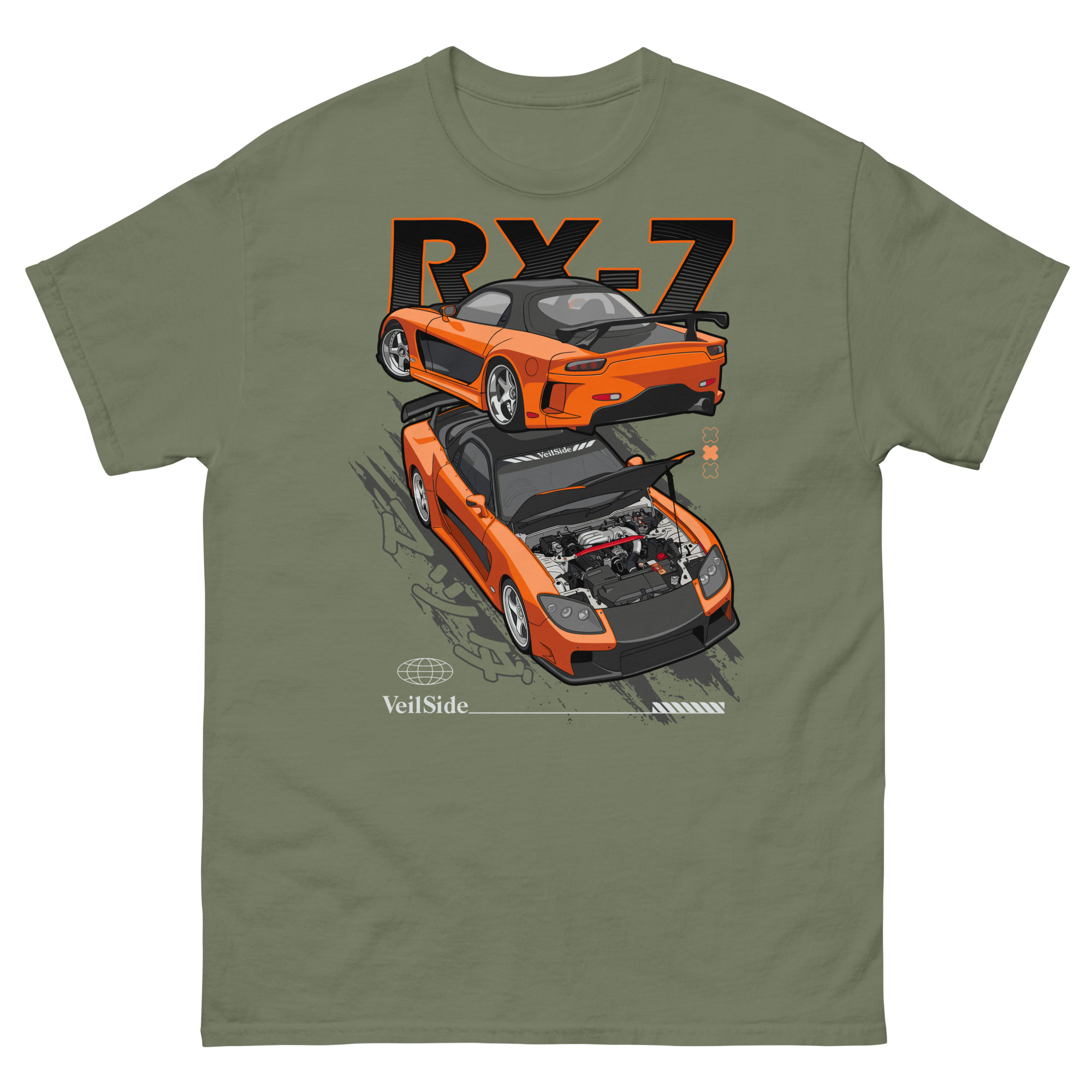 Han's Orange RX-7 Unisex Classic Tee - Image 8