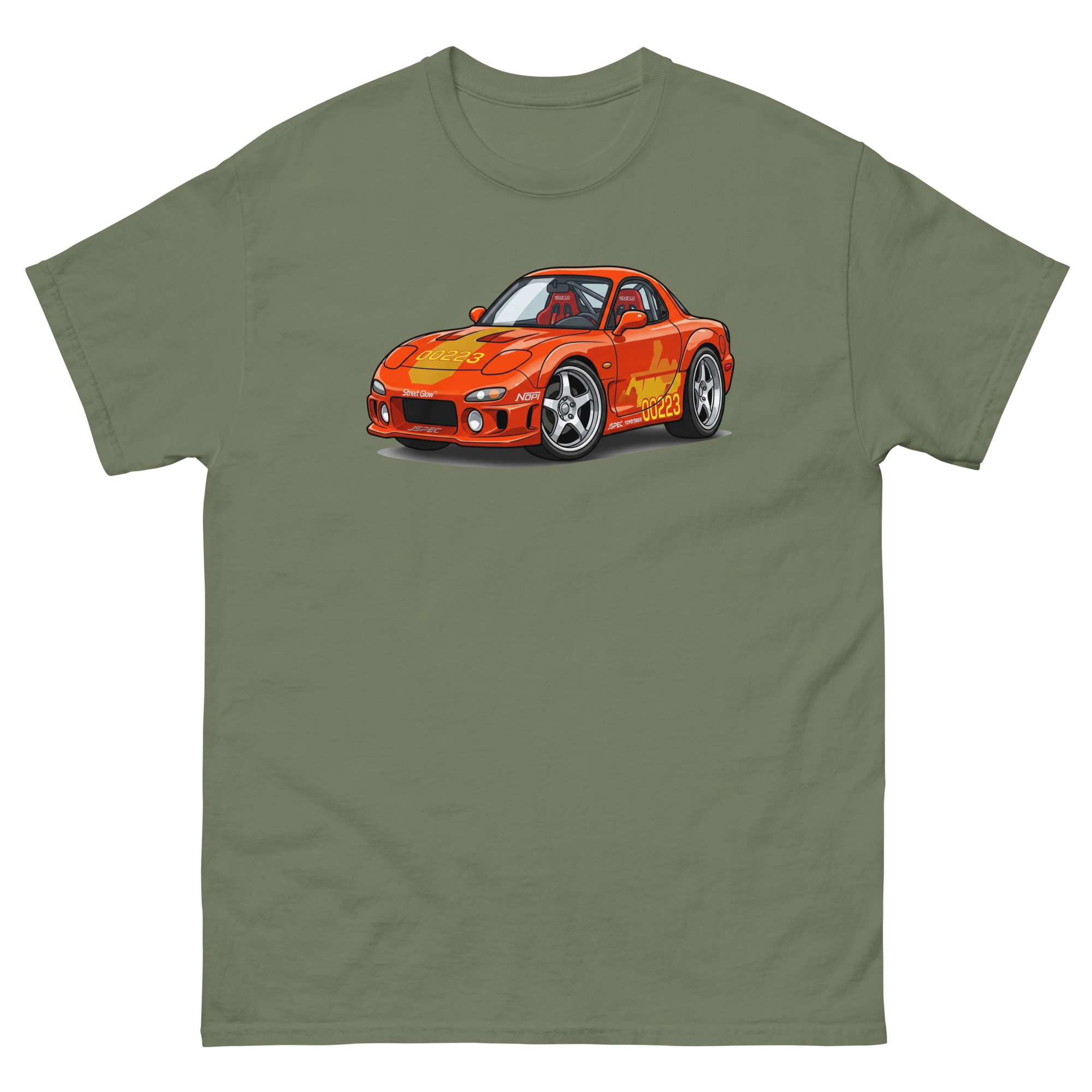 1993 RX-7 Orange Julius Chibi Style Unisex Classic Tee - Image 15