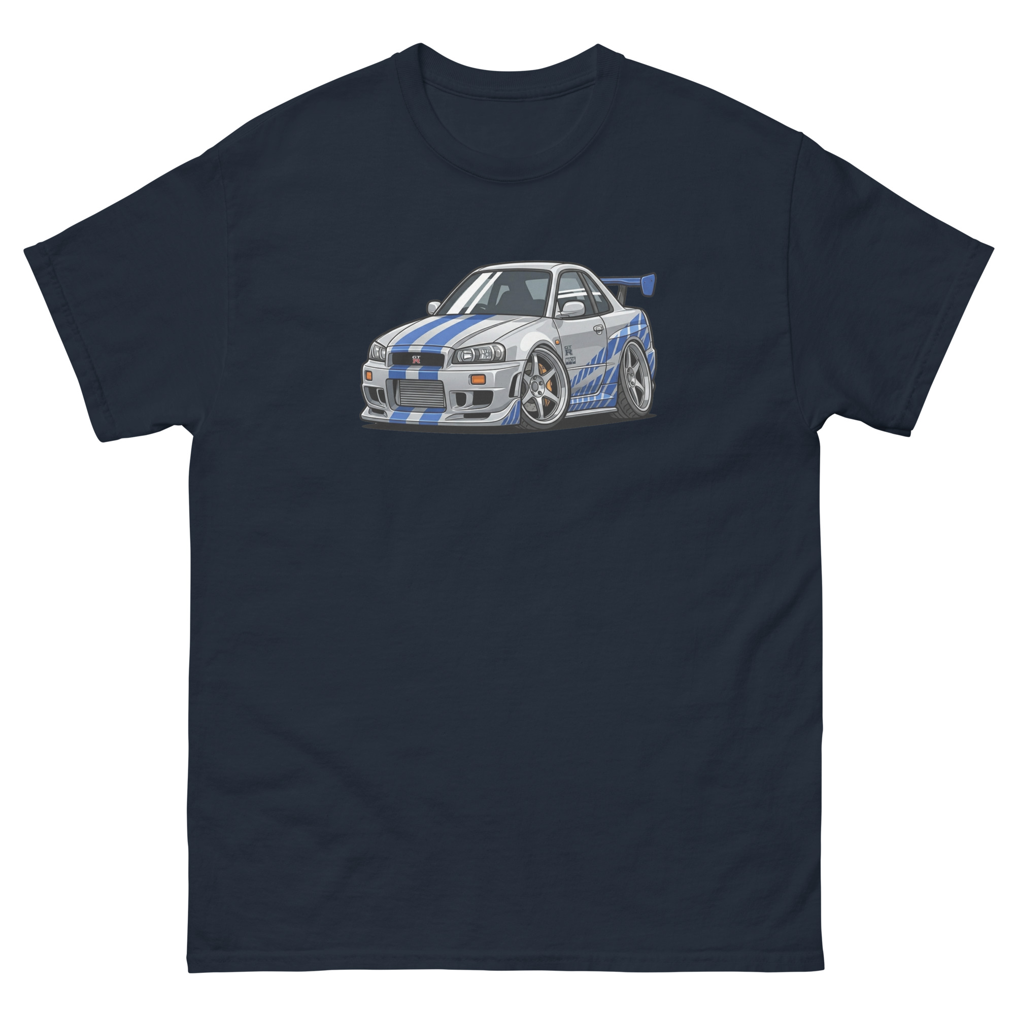 Brian's 1999 Skyline GT-R R34 Chibi Style Unisex Classic Tee - Image 3