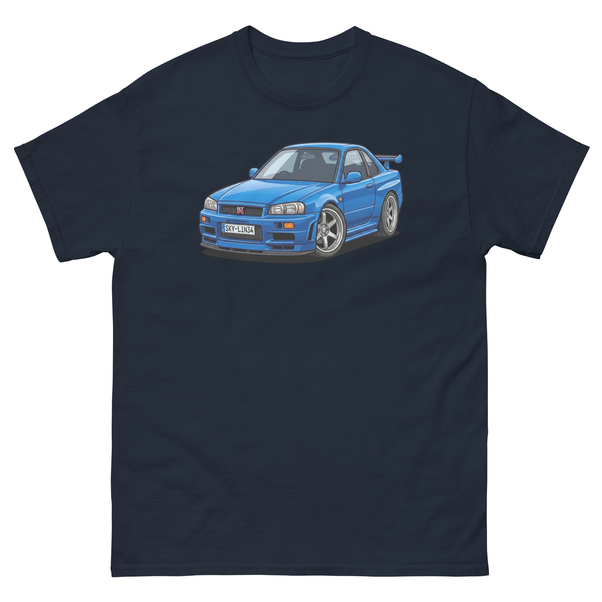 Brian's Blue 2000 Skyline GT-R R34 Unisex Classic Tee - Image 3