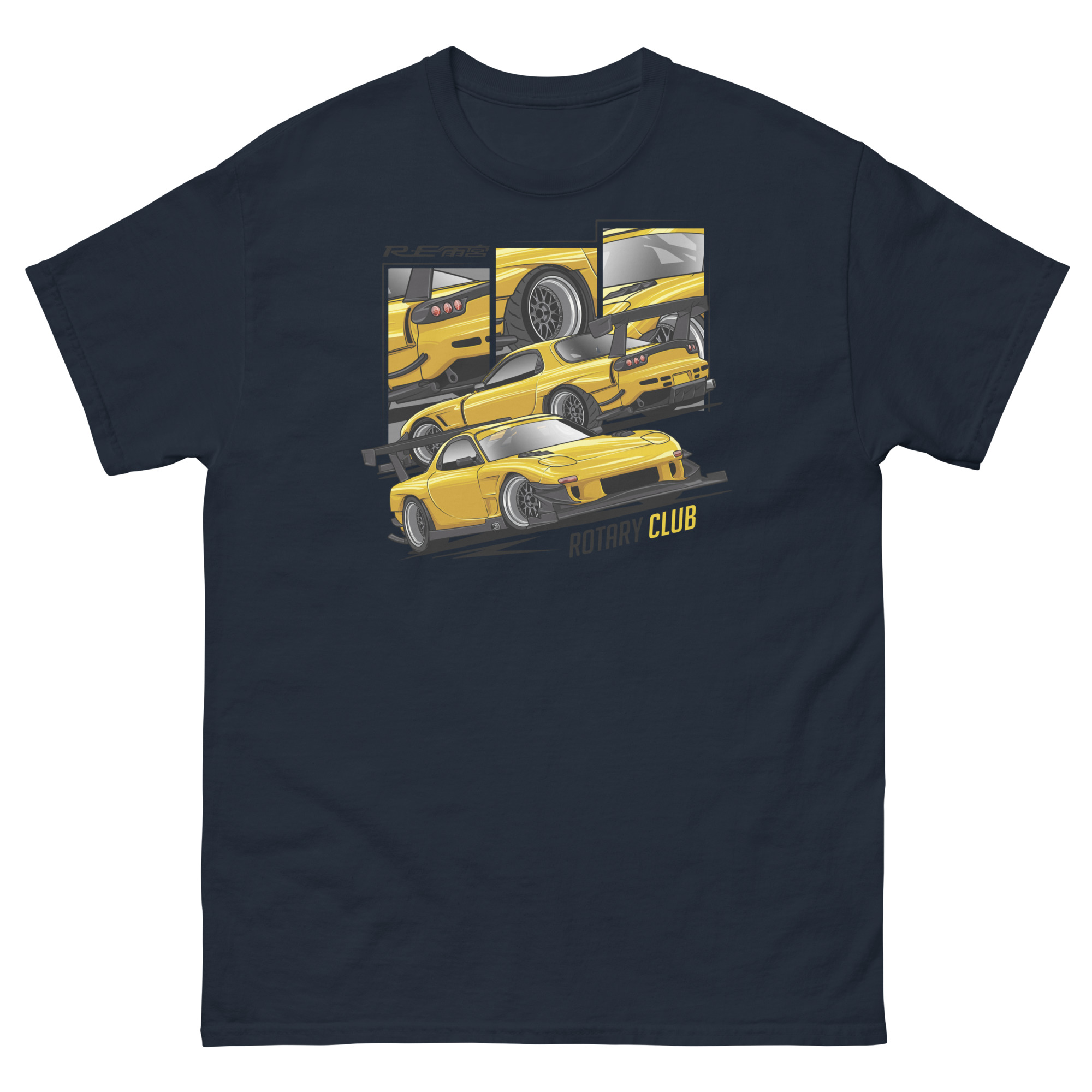 JDM Yellow RX-7 Rotary Club Unisex Classic Tee - Image 2