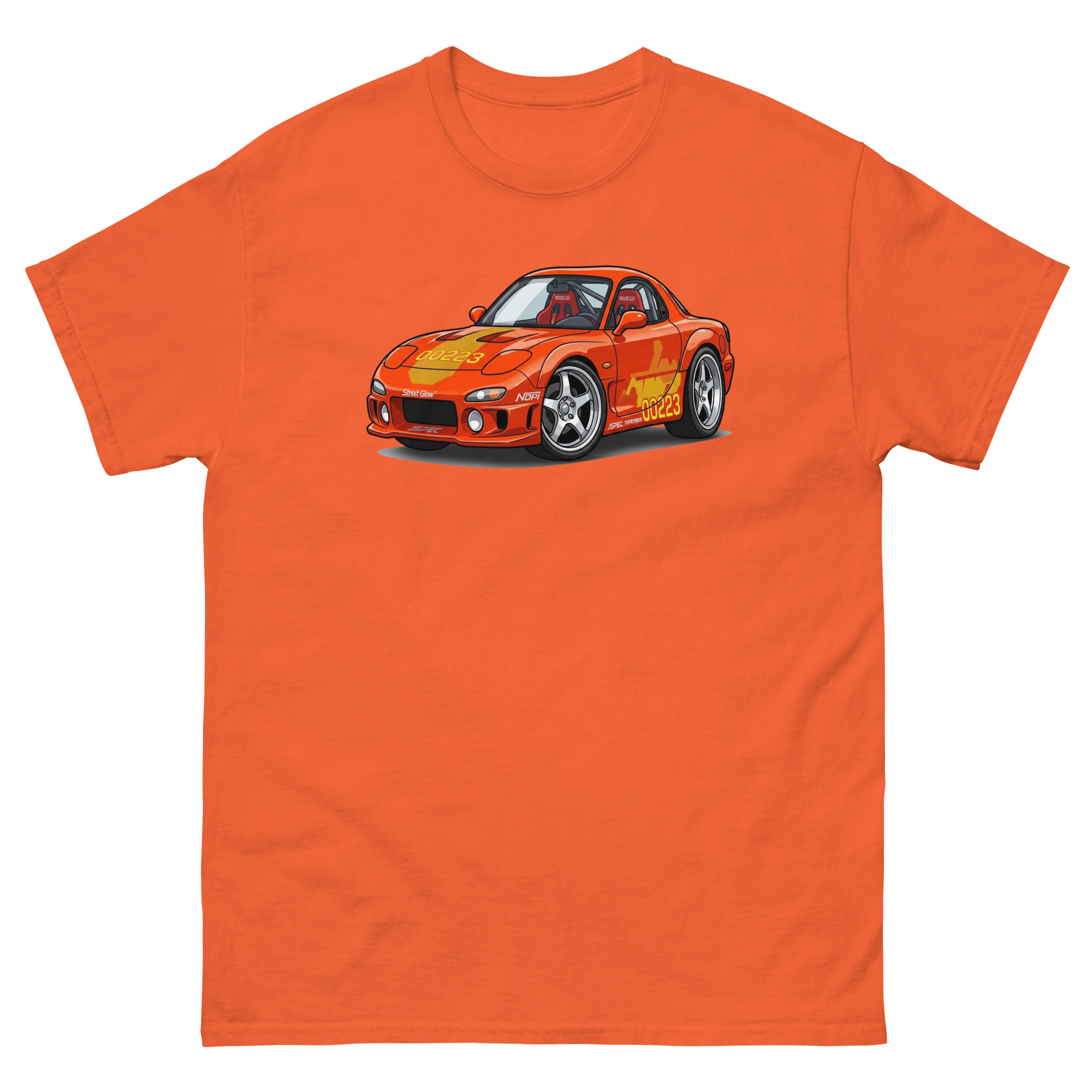 1993 RX-7 Orange Julius Chibi Style Unisex Classic Tee - Image 17