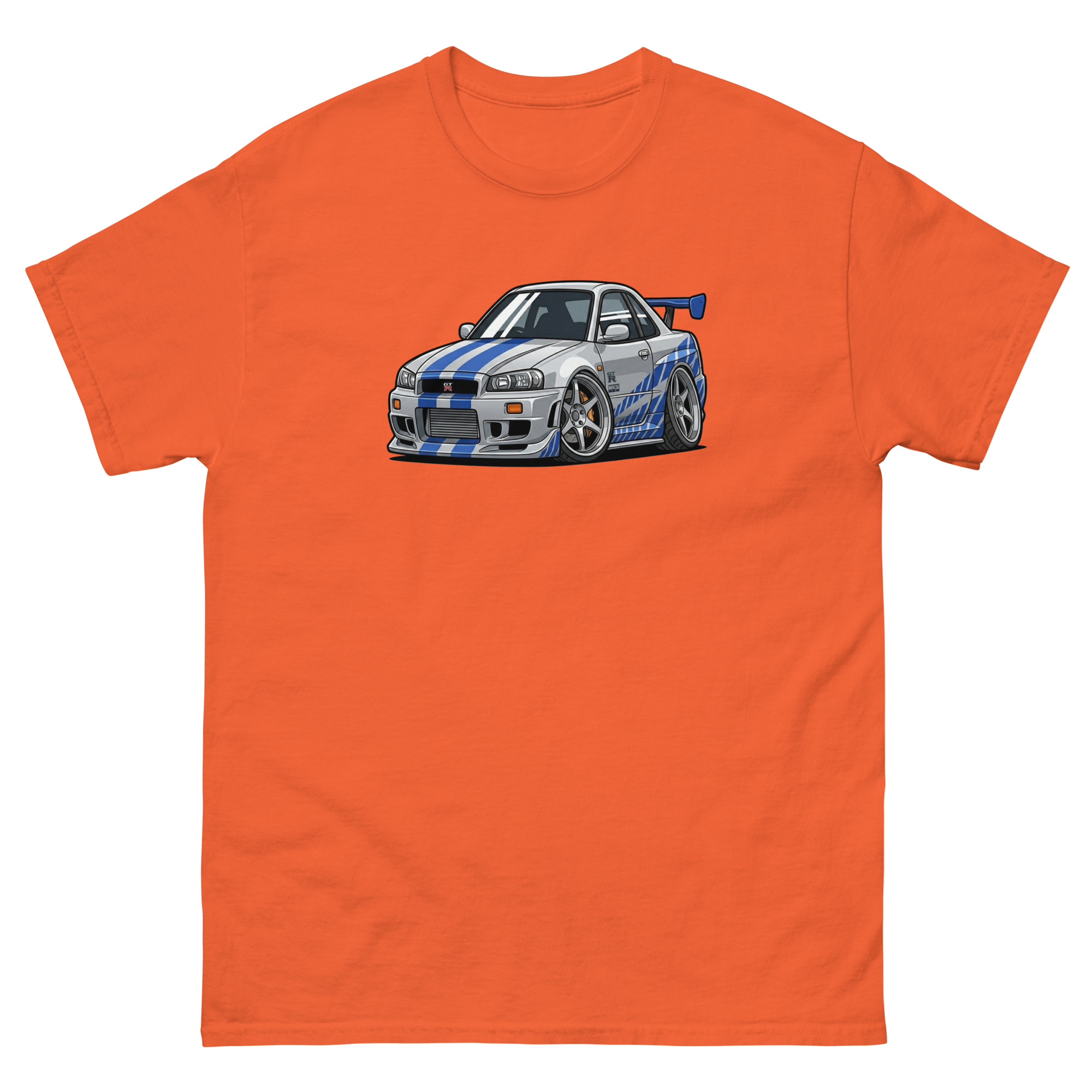 Brian's 1999 Skyline GT-R R34 Chibi Style Unisex Classic Tee - Image 17