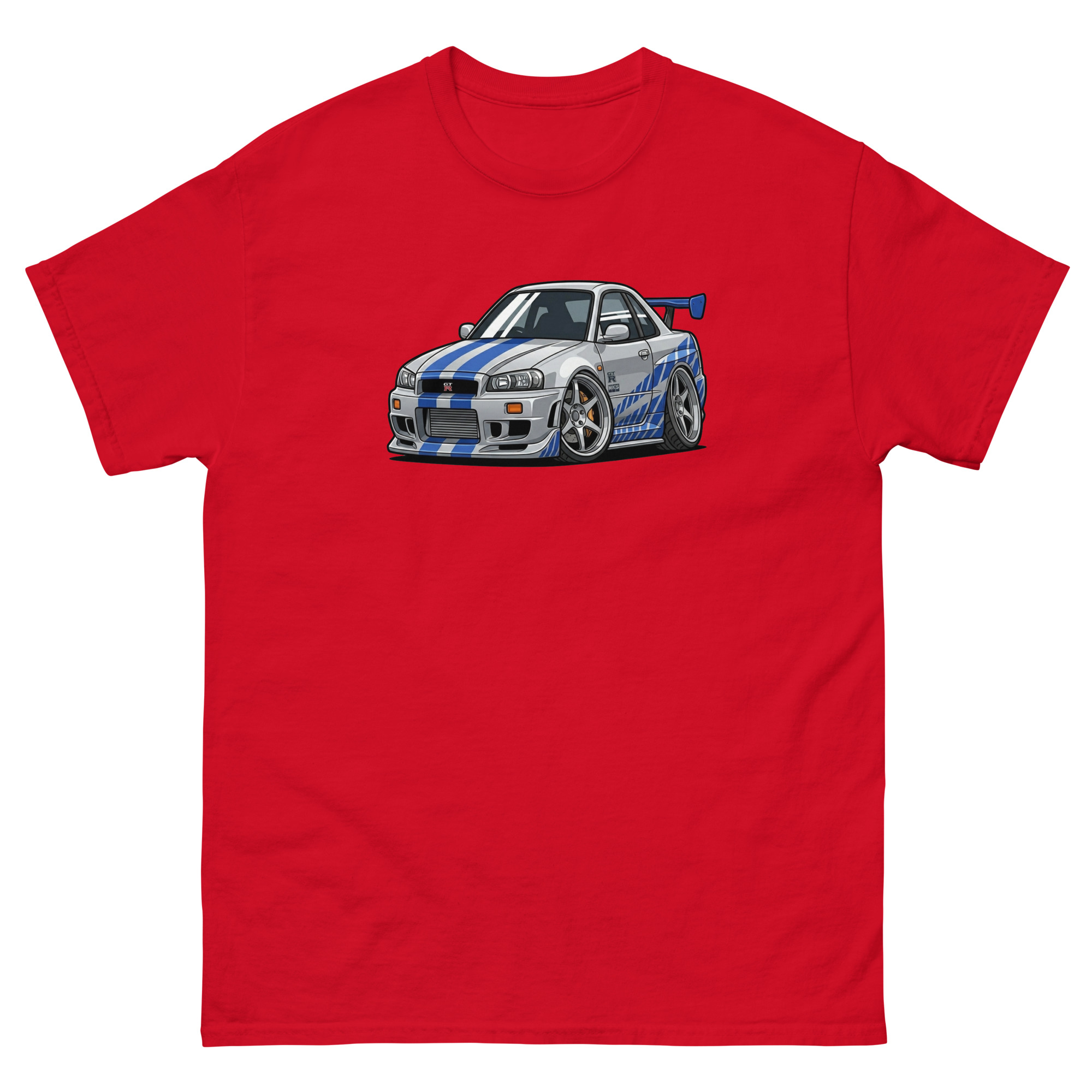 Brian's 1999 Skyline GT-R R34 Chibi Style Unisex Classic Tee - Image 7