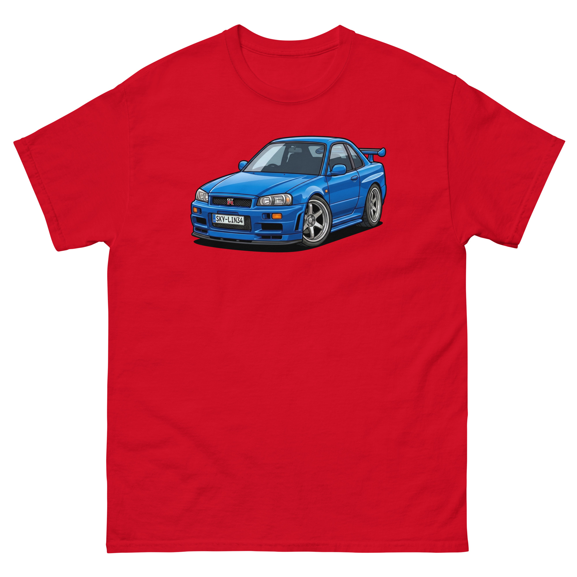 Brian's Blue 2000 Skyline GT-R R34 Unisex Classic Tee - Image 7