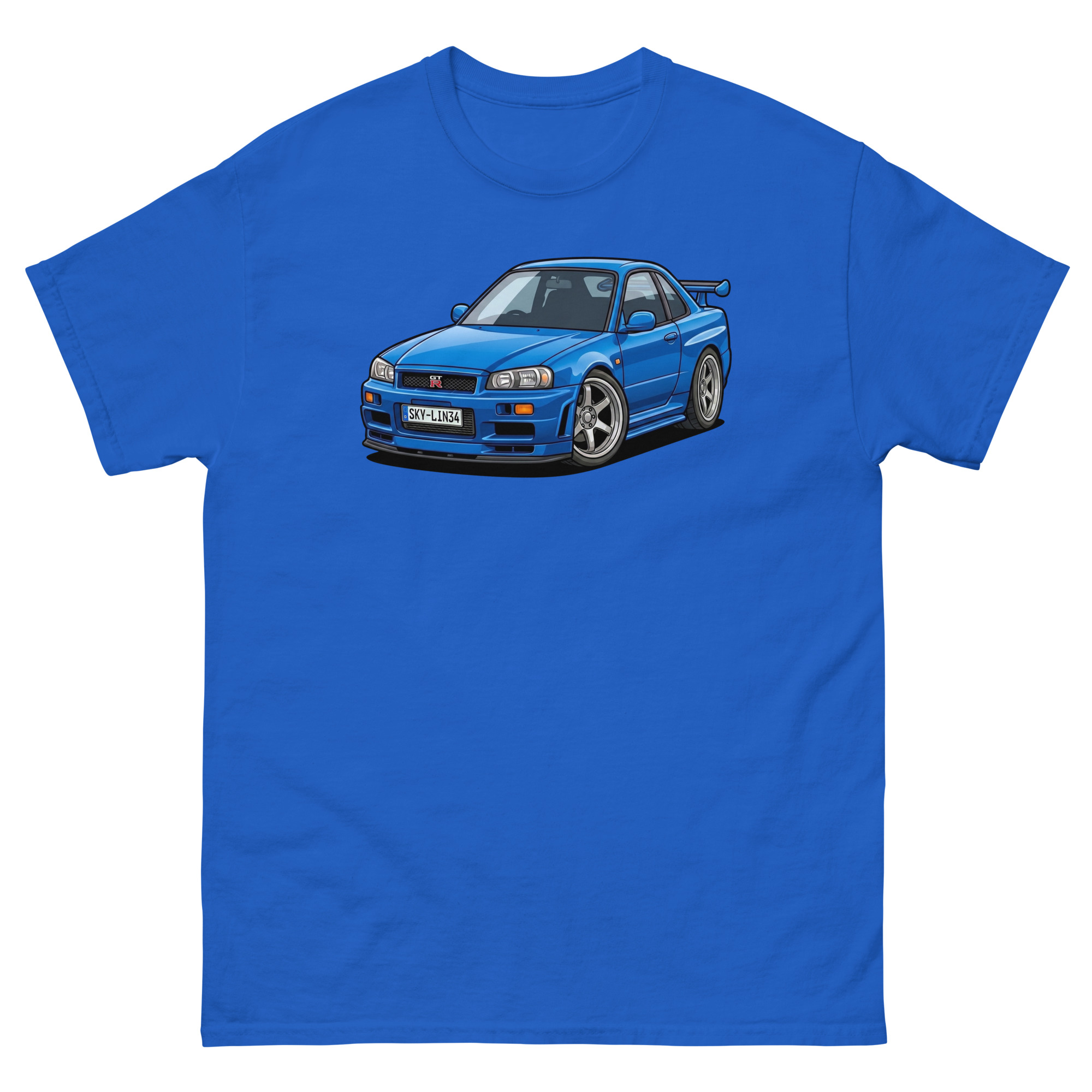 Brian's Blue 2000 Skyline GT-R R34 Unisex Classic Tee - Image 9