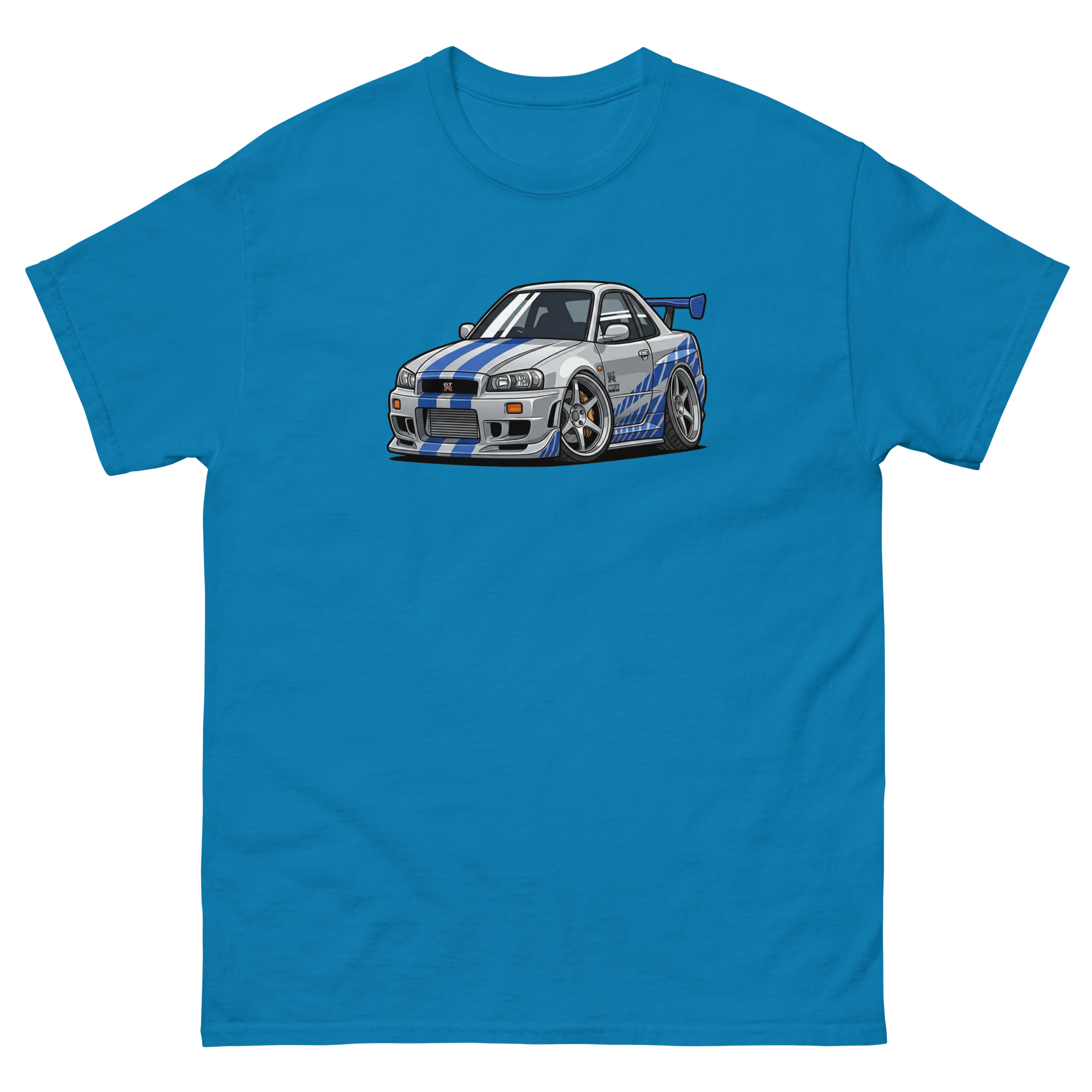 Brian's 1999 Skyline GT-R R34 Chibi Style Unisex Classic Tee - Image 11