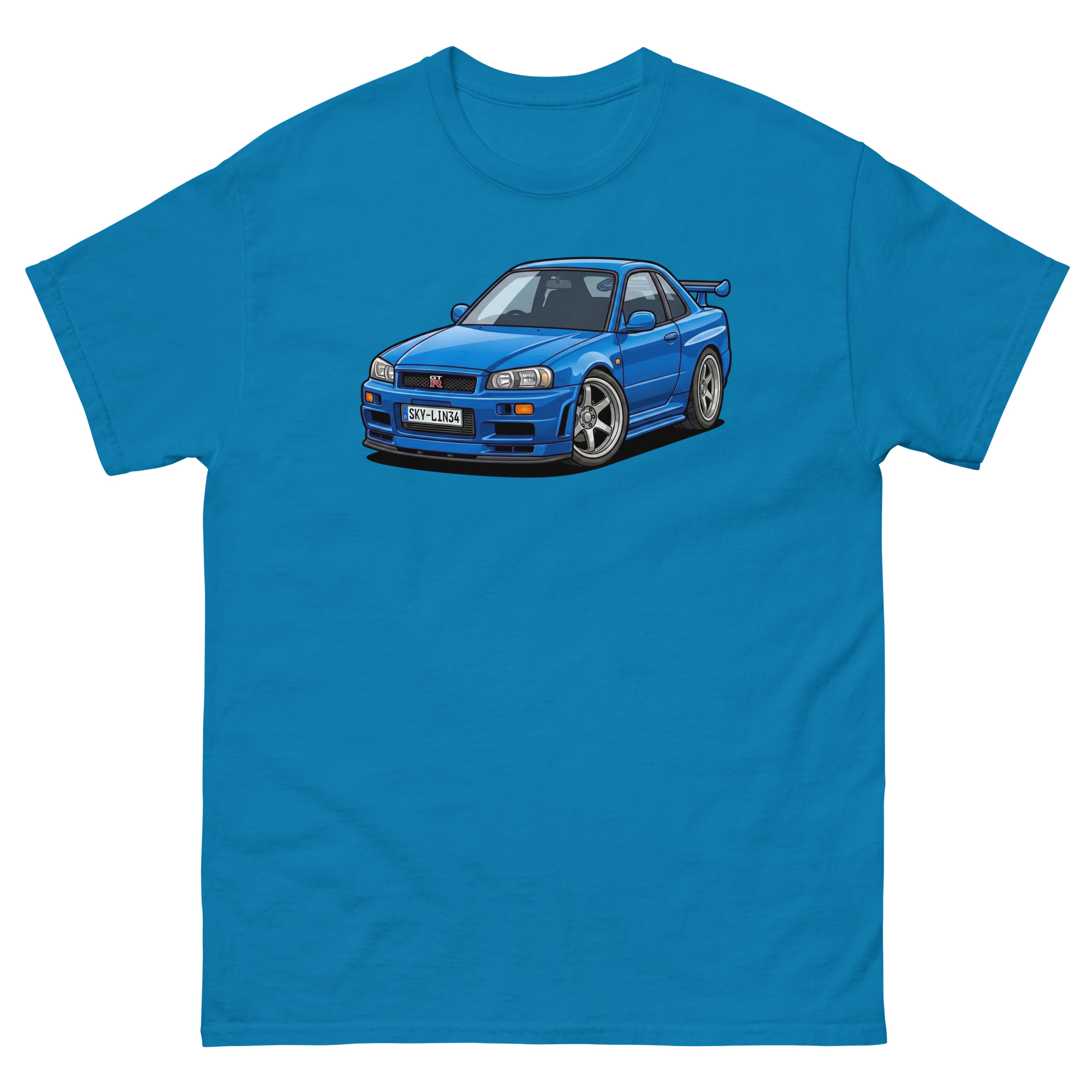 Brian's Blue 2000 Skyline GT-R R34 Unisex Classic Tee - Image 11