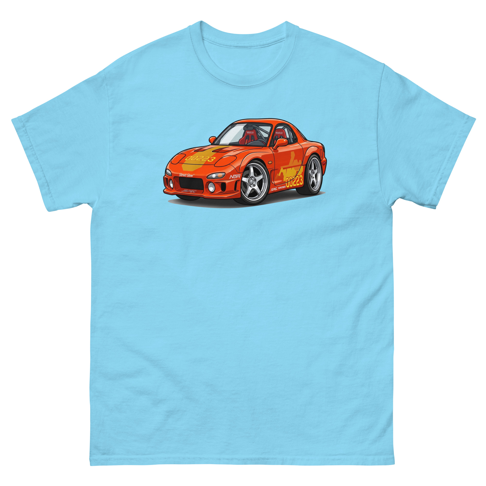 1993 RX-7 Orange Julius Chibi Style Unisex Classic Tee - Image 35