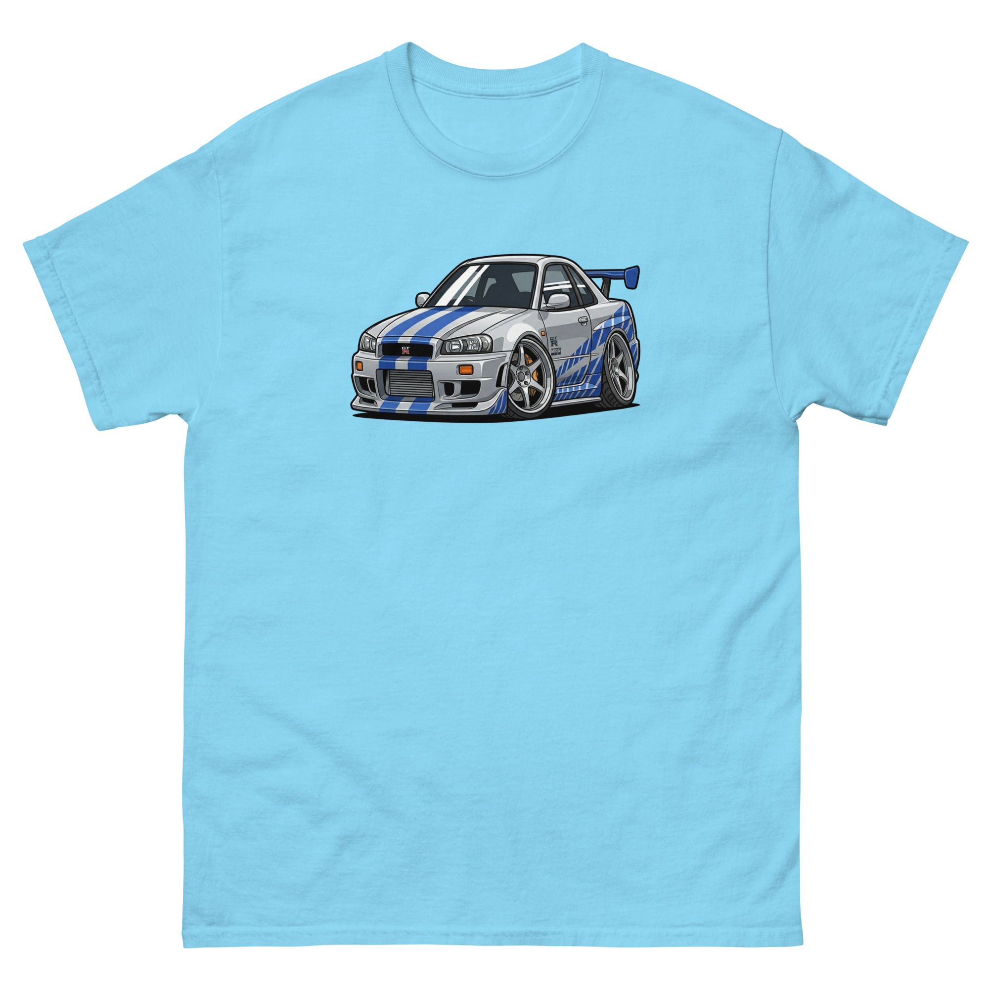 Brian's 1999 Skyline GT-R R34 Chibi Style Unisex Classic Tee - Image 35