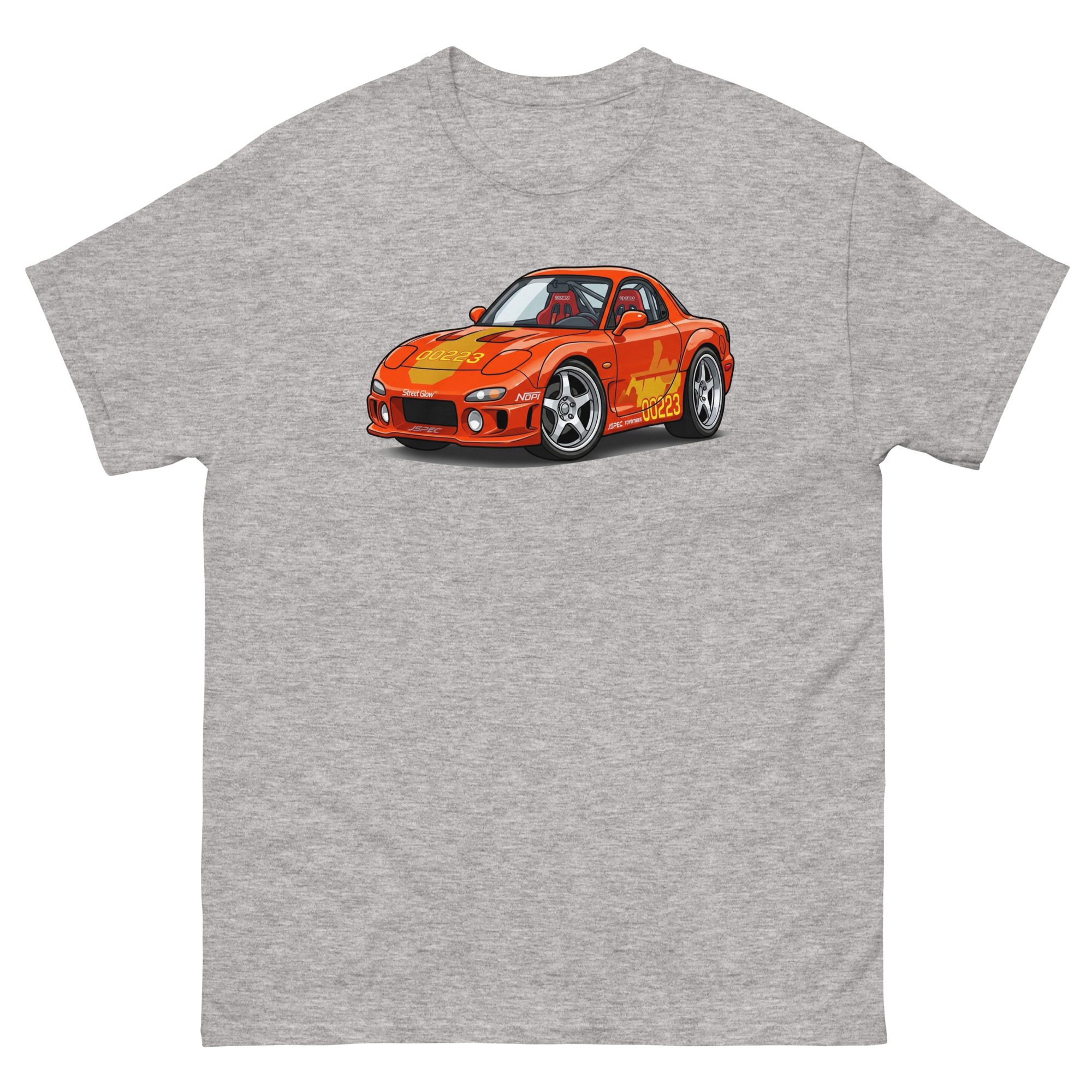 1993 RX-7 Orange Julius Chibi Style Unisex Classic Tee - Image 29