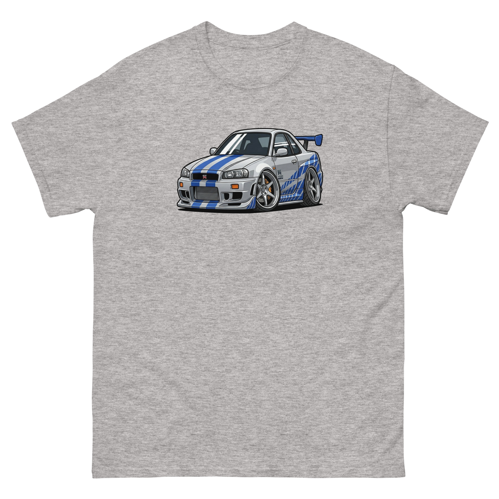 Brian's 1999 Skyline GT-R R34 Chibi Style Unisex Classic Tee - Image 29