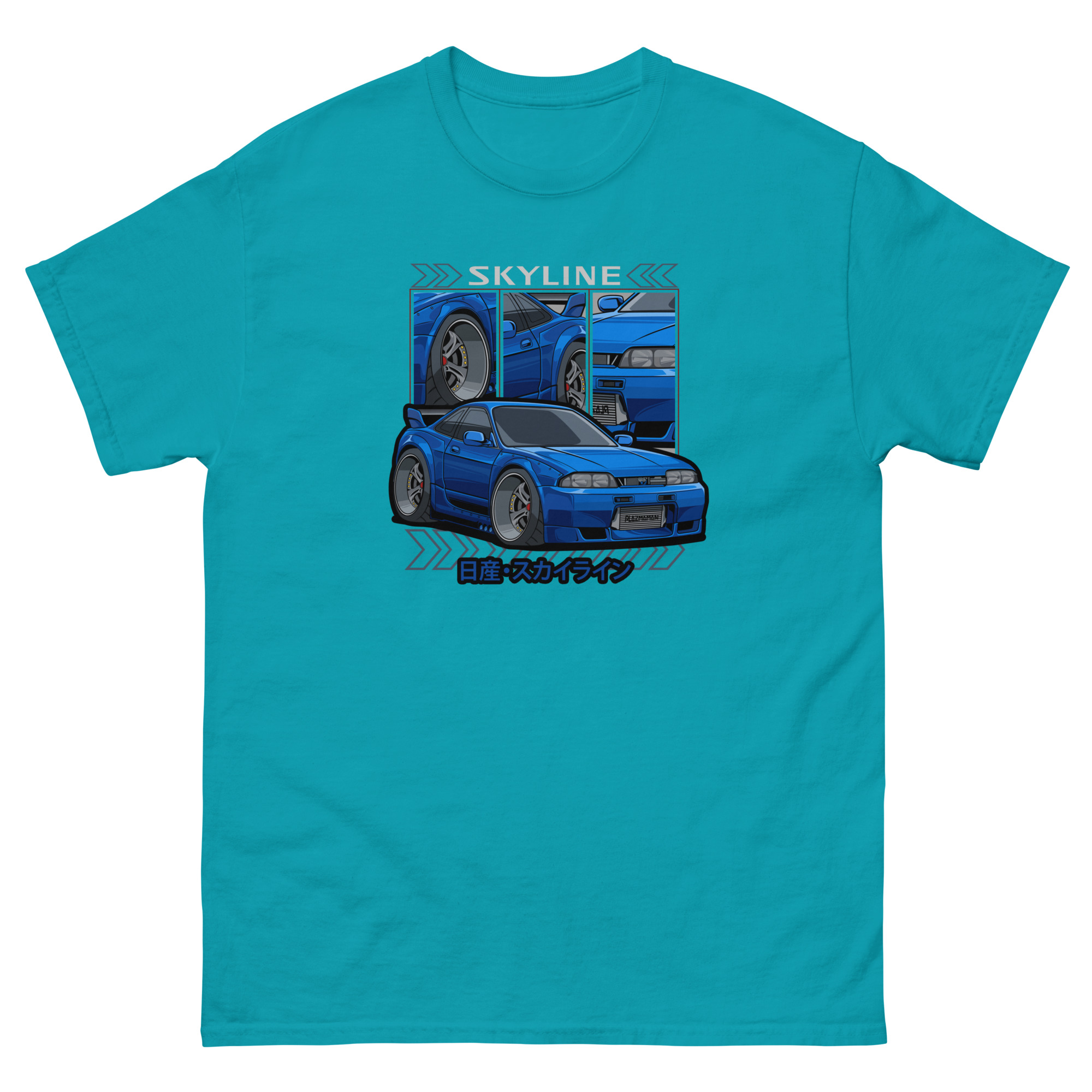 Blue JDM Skyline R33 Unisex Classic Tee - Image 10