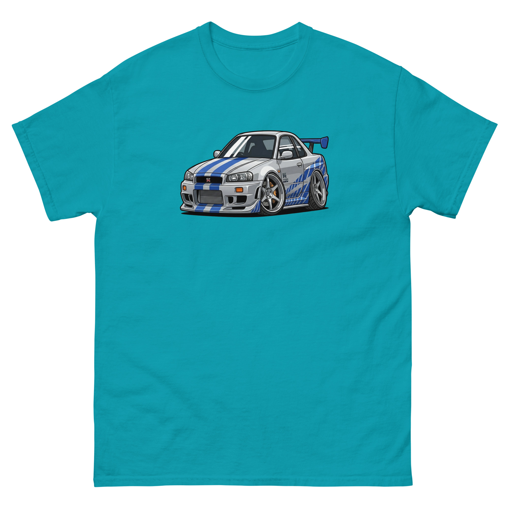 Brian's 1999 Skyline GT-R R34 Chibi Style Unisex Classic Tee - Image 19
