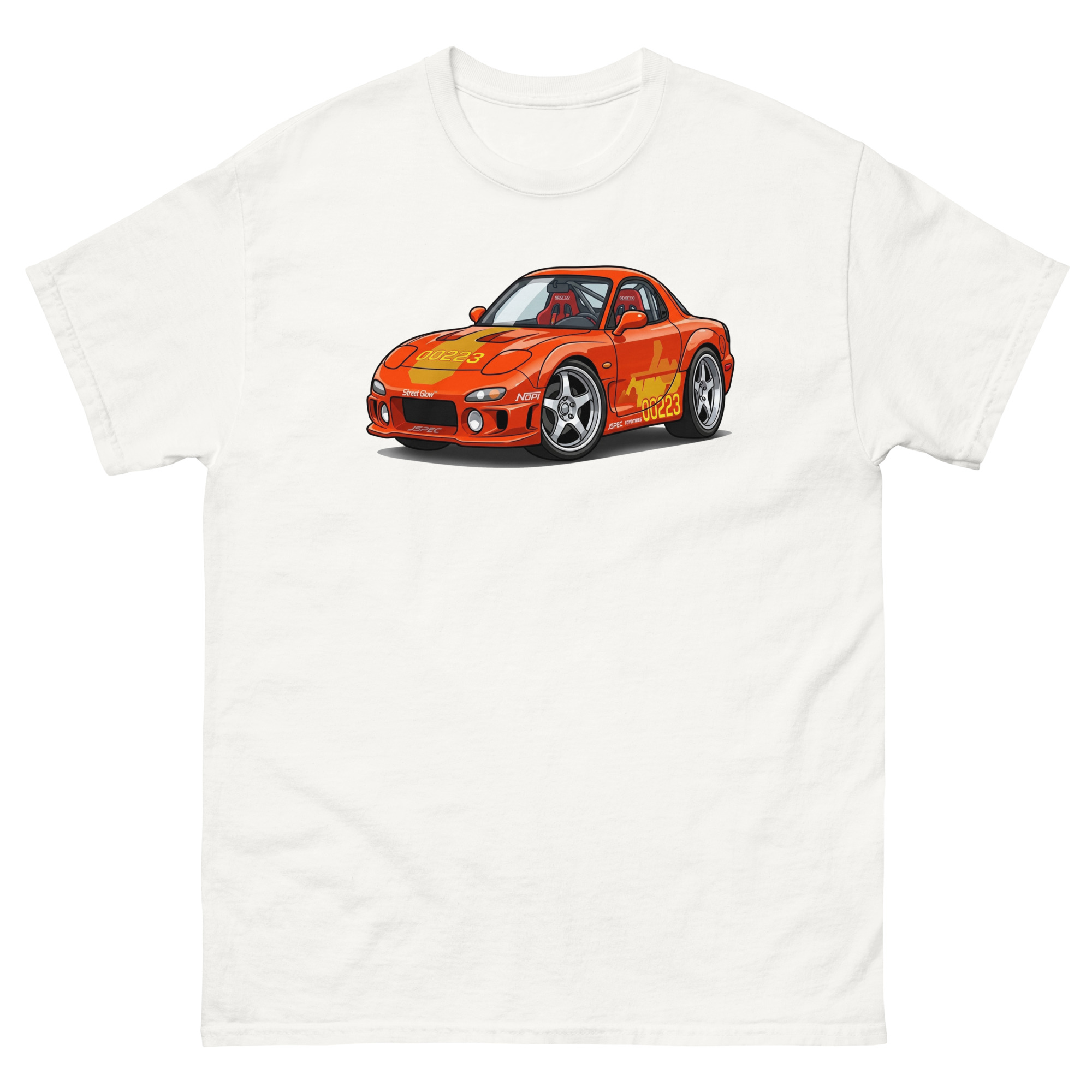 1993 RX-7 Orange Julius Chibi Style Unisex Classic Tee - Image 39