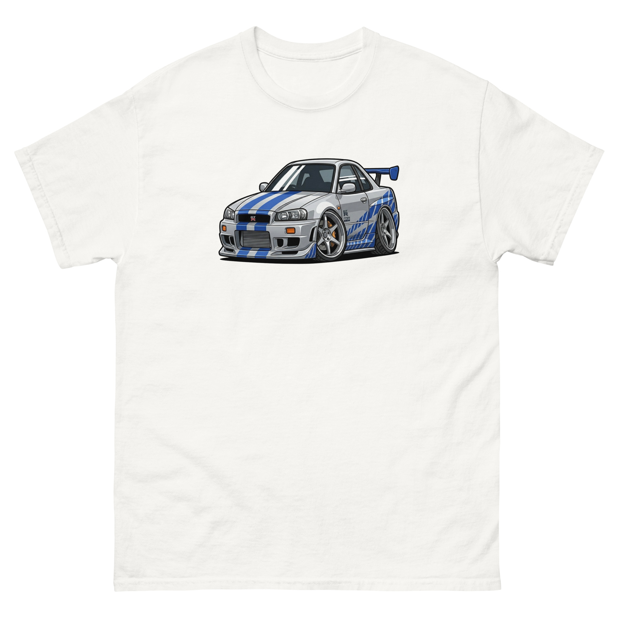 Brian's 1999 Skyline GT-R R34 Chibi Style Unisex Classic Tee - Image 39