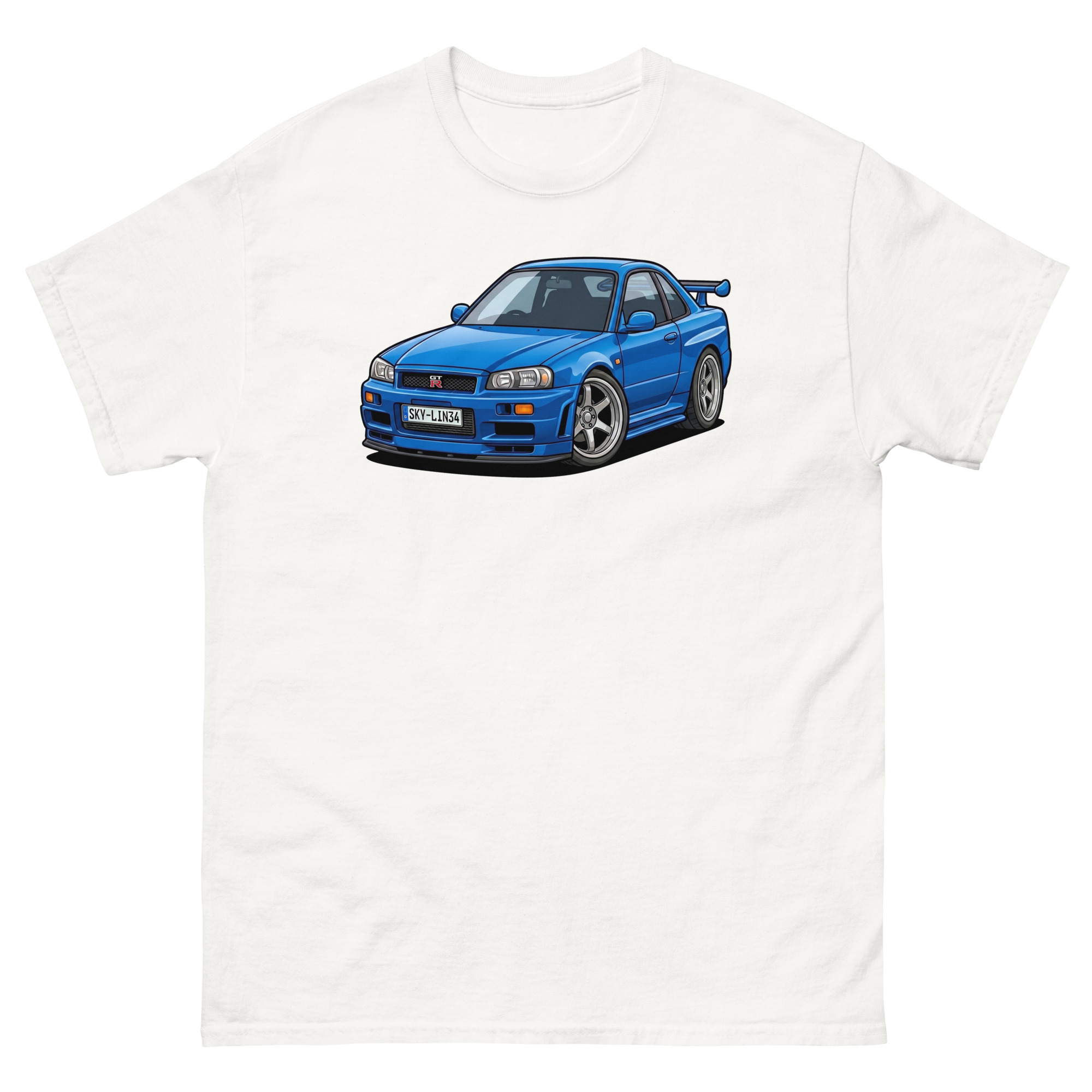 Brian's Blue 2000 Skyline GT-R R34 Unisex Classic Tee - Image 39